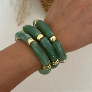 Vintage Green Resin Bamboo Beads Bracelets Set